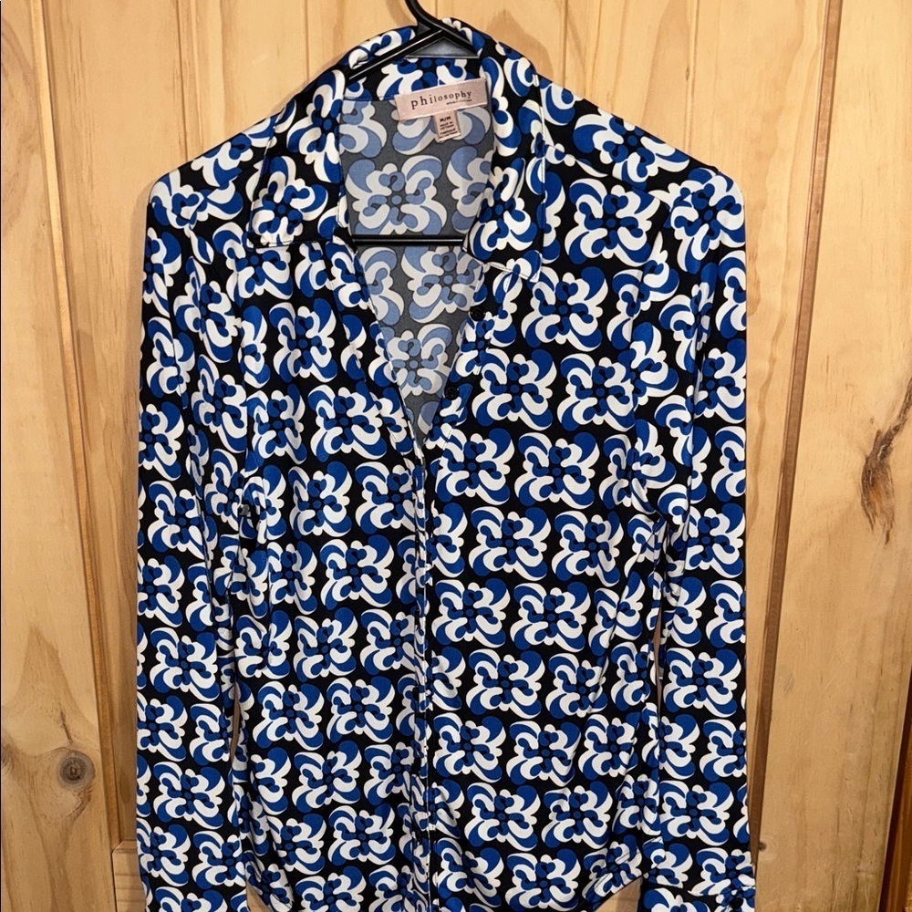 Philosophy Blue and Black Patterned Blouse